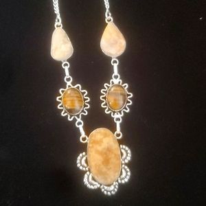 New Tiger Eye and Natural Druzy 925 Silver Necklace.